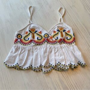 Tularosa XS Florence Crop Top in Marshmallow - Embroidered Festival Shirt